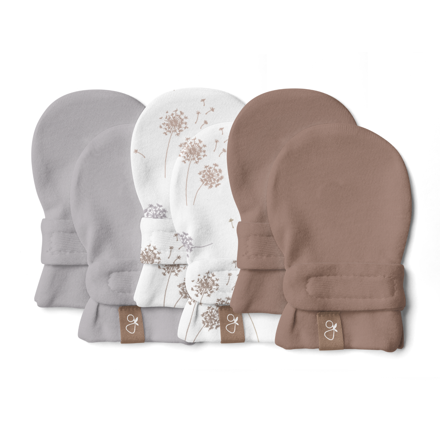 Goumi Kids LAVENDER + DANDELION + HIGH PRAIRIE Stay-On Baby Mittens 3-Pack – organic cotton newborn mitts