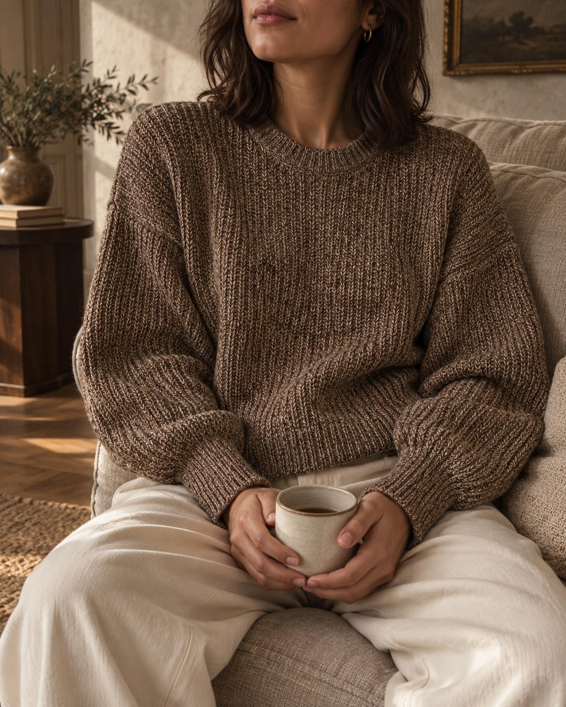 WOMENS CHUNKY KNIT SWEATER | BARK