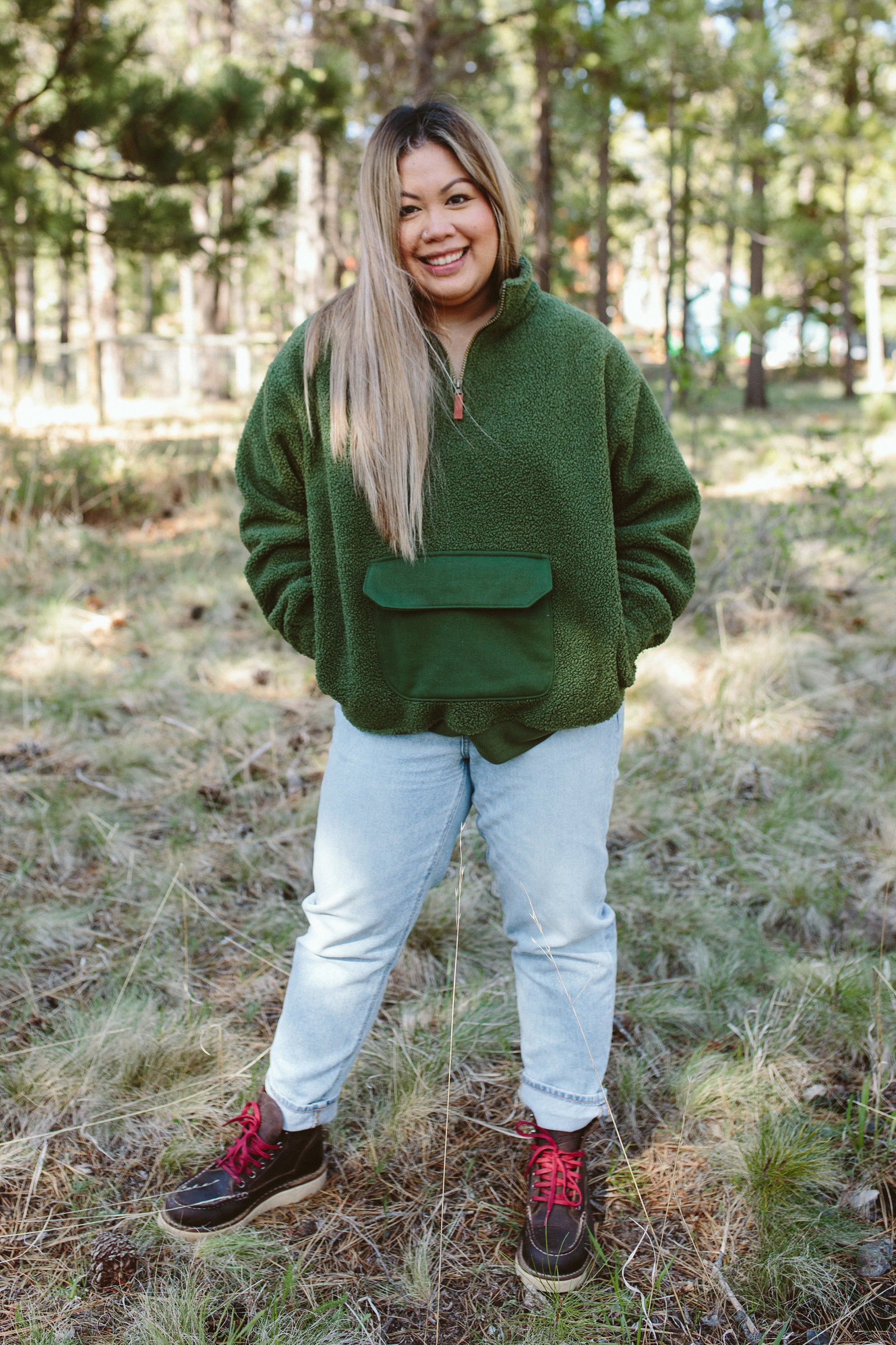 Goumi Kids SPRUCE Adult Sherpa Zip Pullover – close-up