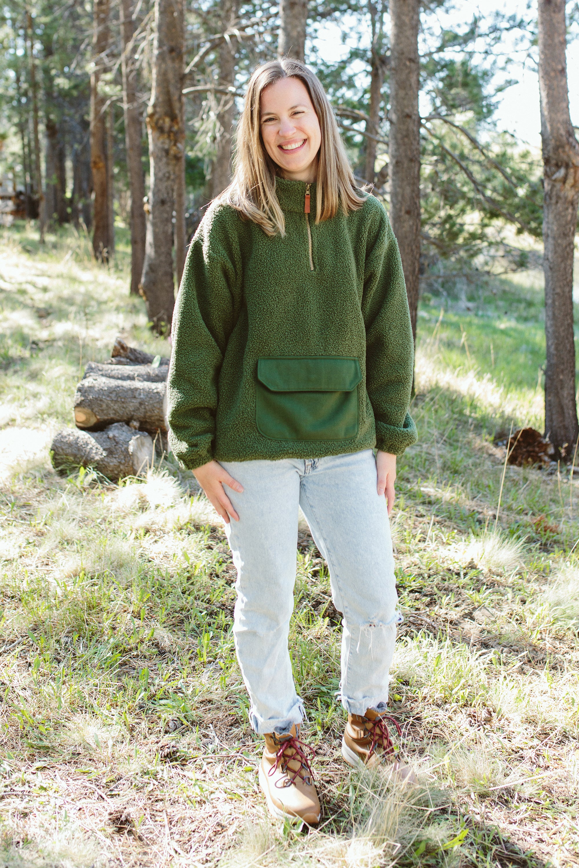 Goumi Kids SPRUCE Adult Sherpa Zip Pullover – detail view