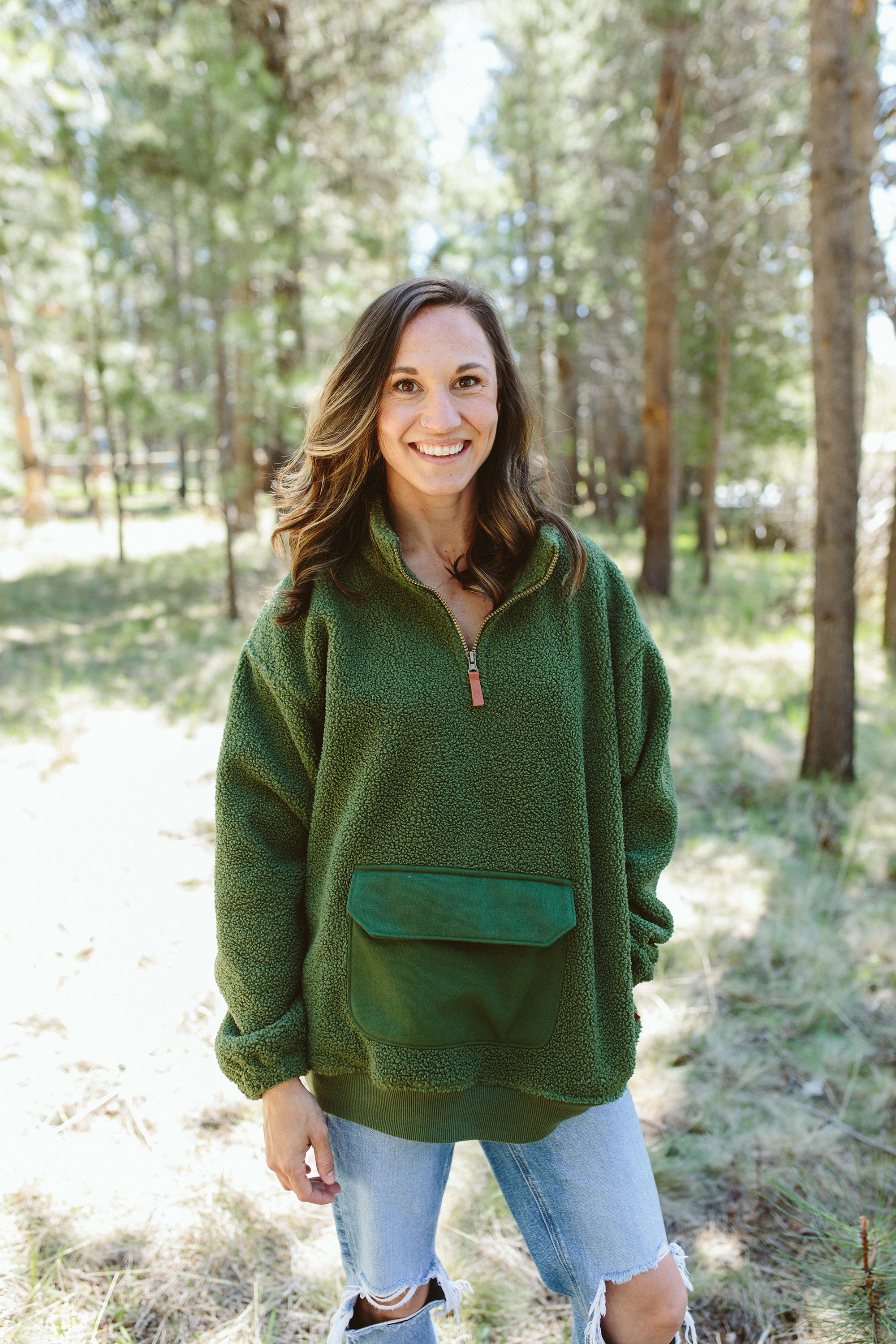 Goumi Kids SPRUCE Adult Sherpa Zip Pullover – detail