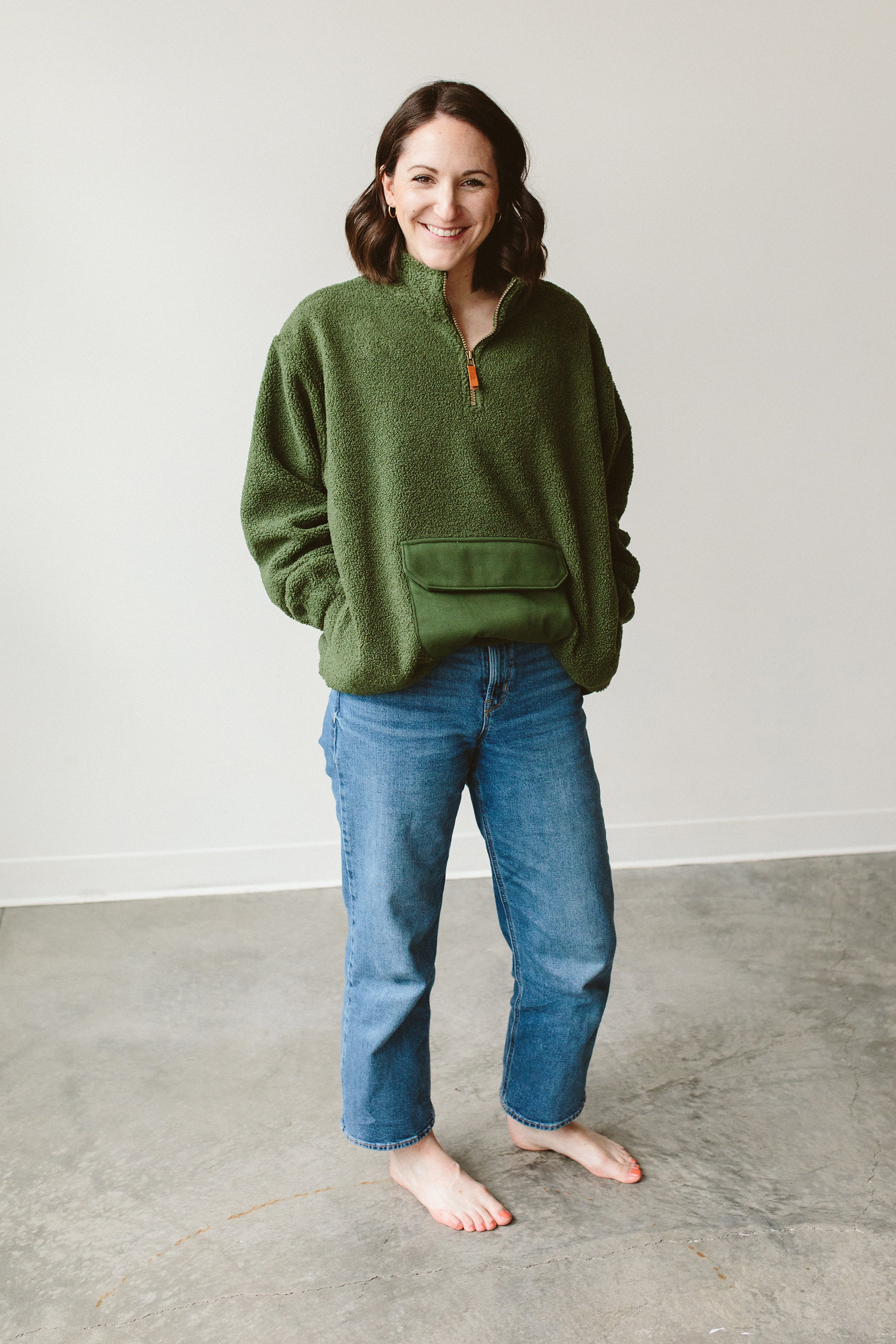 Goumi Kids SPRUCE Adult Sherpa Zip Pullover – detail view