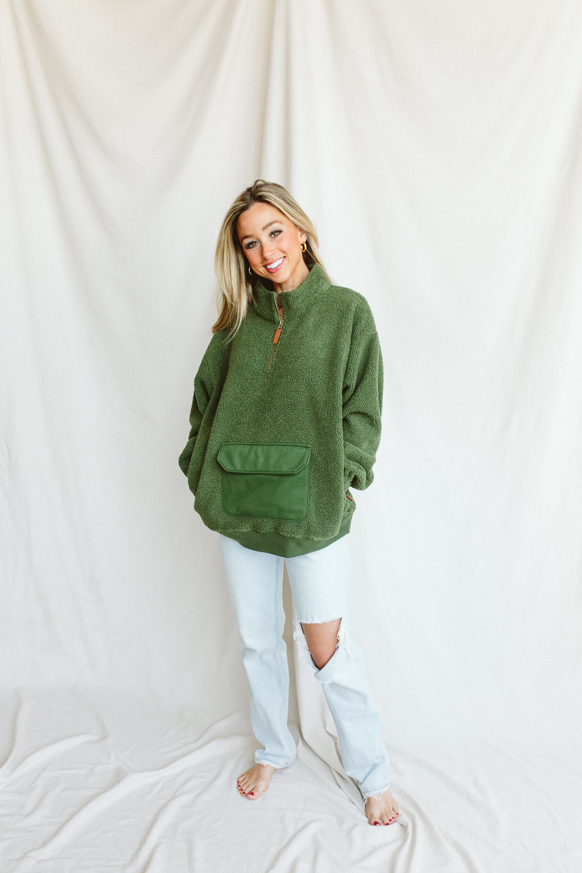 Goumi Kids SPRUCE Adult Sherpa Zip Pullover – detail view