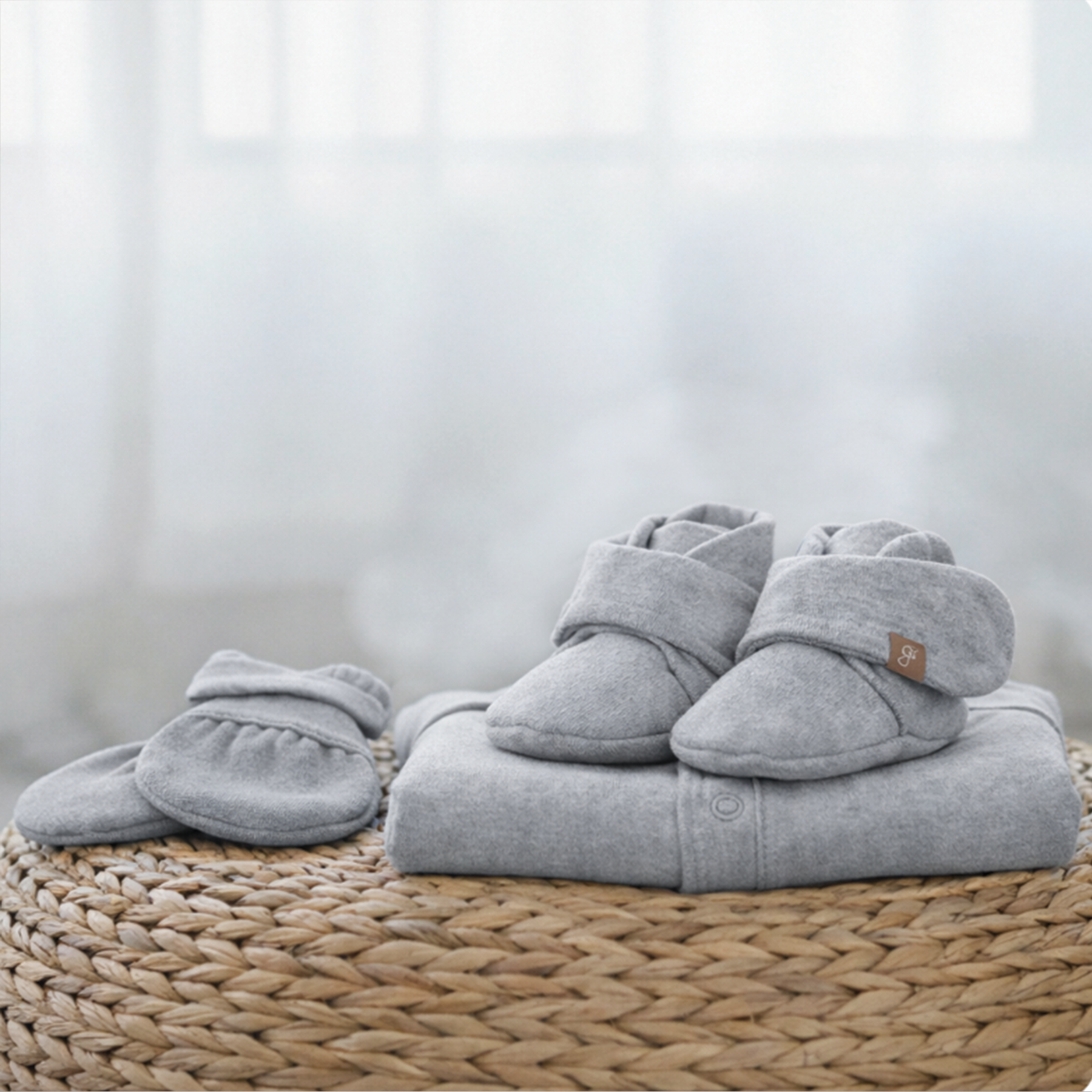 Goumi Kids Storm Gray Baby Layette Gift Set – stay-on mitts & boots, convertible sleeper gown, grow-with-you footie, gift-packaged