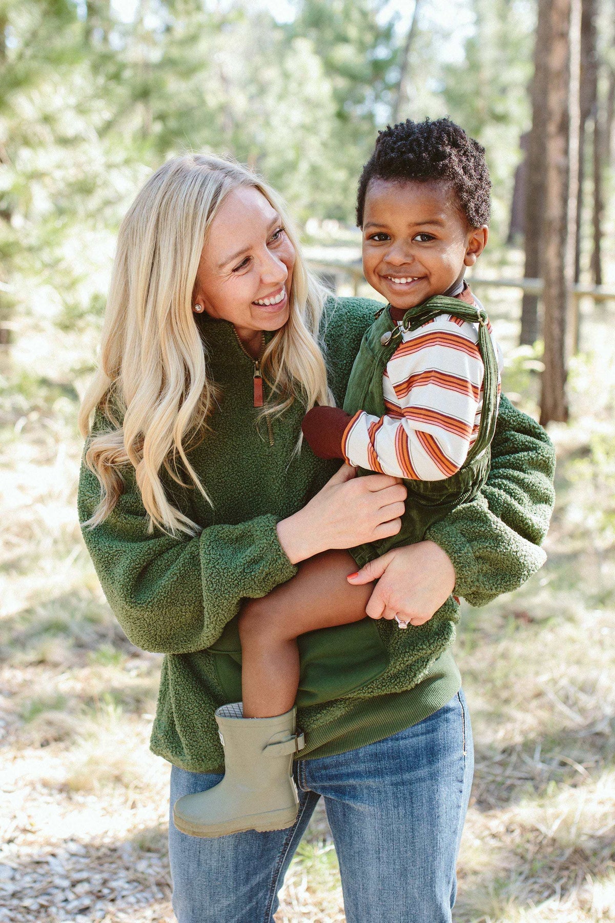 Adult Sherpa Zip Pullover in dark spruce green plush fleece, with a half-zip collar and central kangaroo pocket
