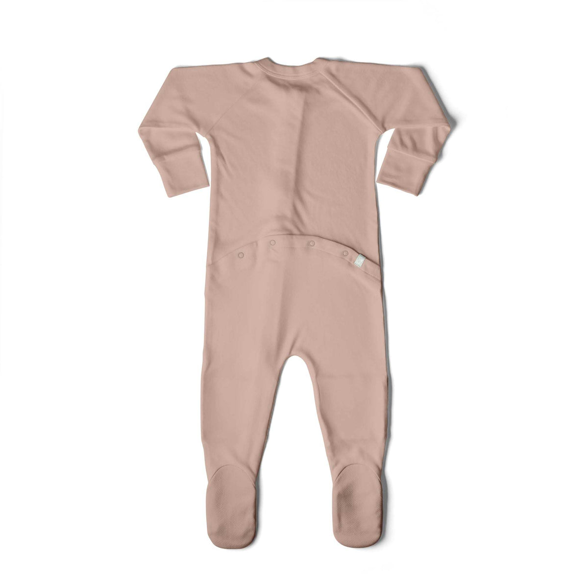 GROW WITH YOU FOOTIE in dusty rose, soft bamboo viscose and organic cotton with long sleeves, footed legs and snap details