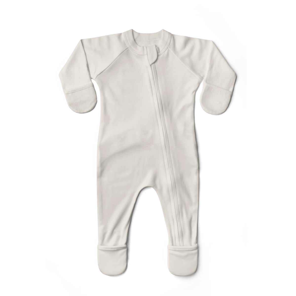 Goumi Kids Cloud Baby Layette Gift Set – stay-on mitts & boots, convertible sleeper gown, grow-with-you footie, gift-packaged – flat lay