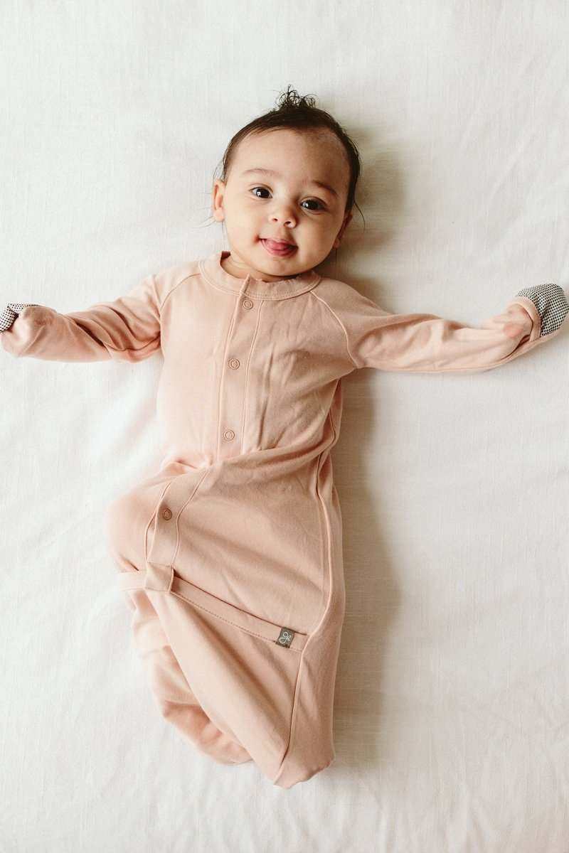 PREEMIE 24 HOUR CONVERTIBLE GOWN in dusty rose, with long sleeves, front snaps and a one-snap convertible hem