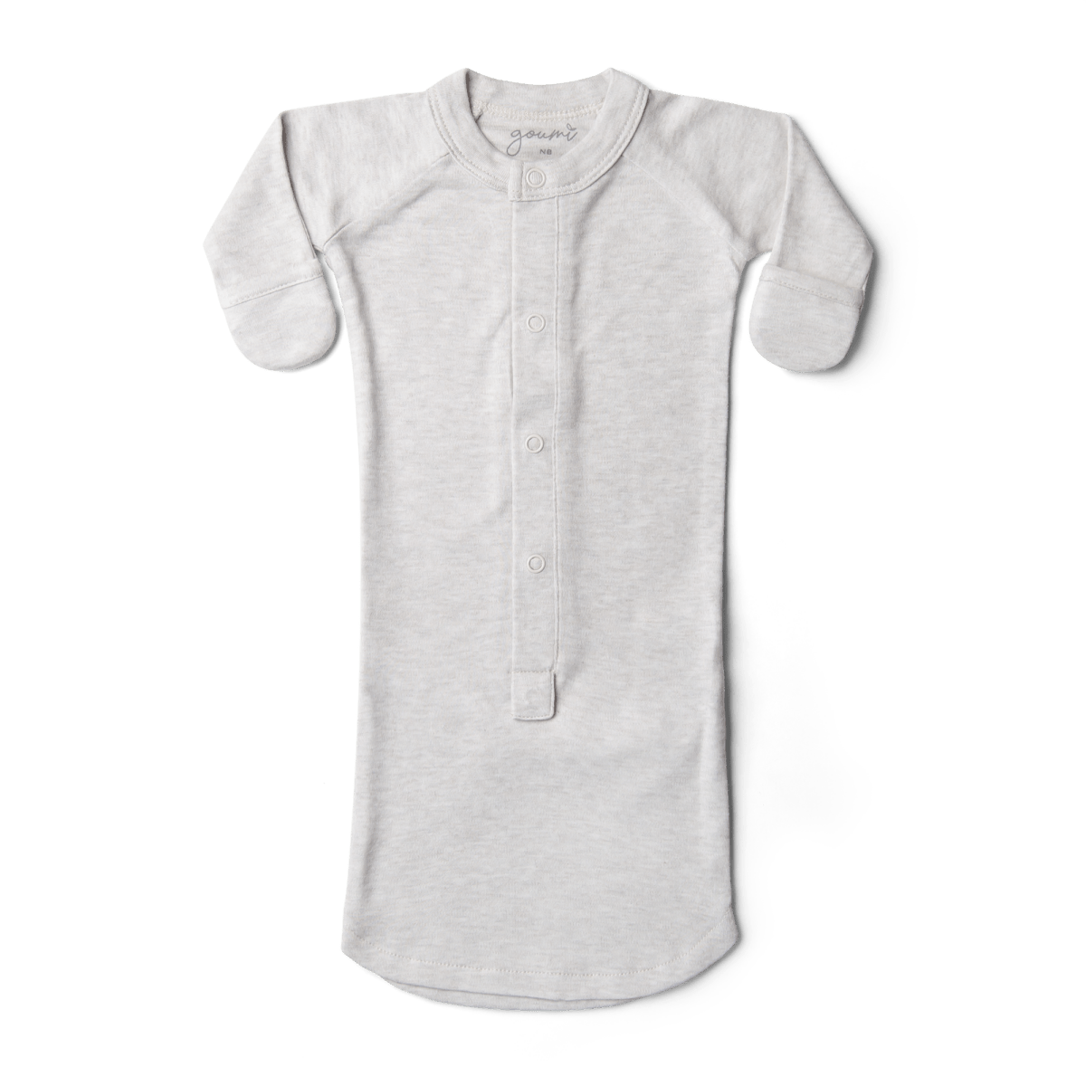 Goumi Kids STORM GRAY Preemie Convertible Sleeper Baby Gown – bamboo viscose organic cotton blend, NICU approved – flat lay