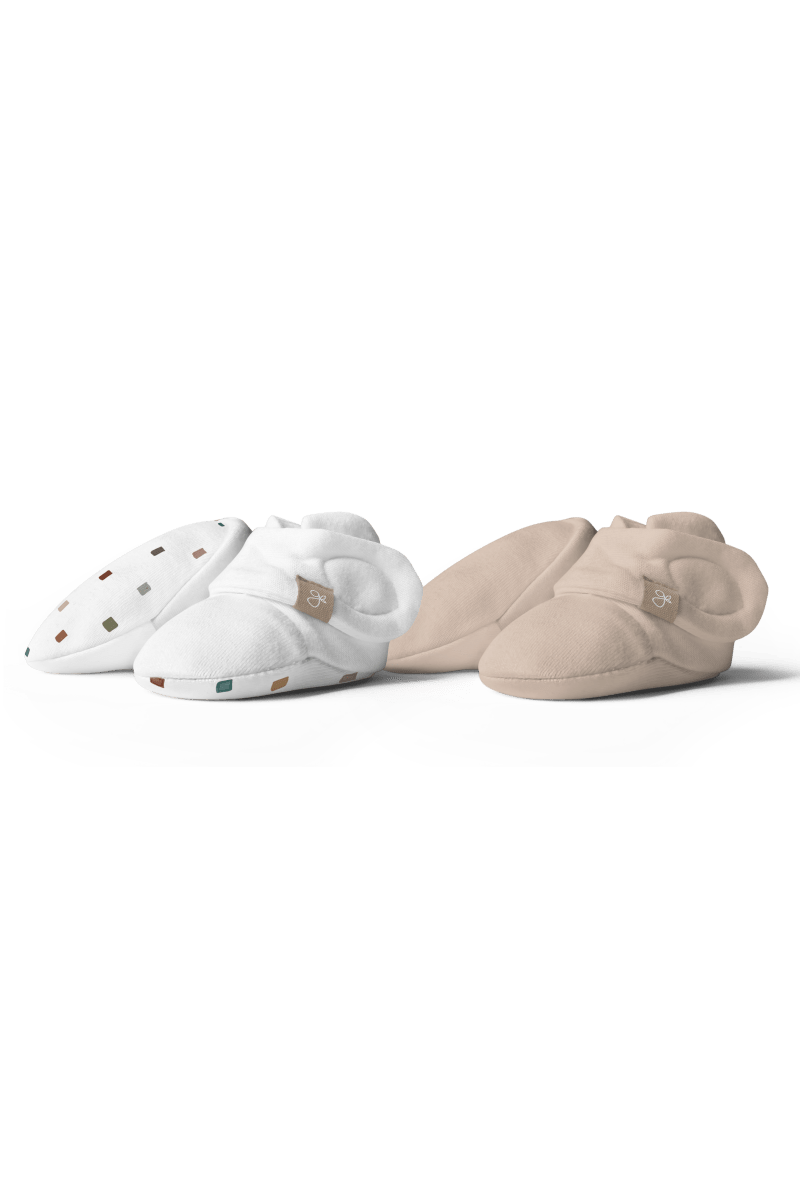 Goumi Kids CITY BLOCKS + SANDSTONE Stay-On Baby Boots 2-Pack – soft sole newborn booties
