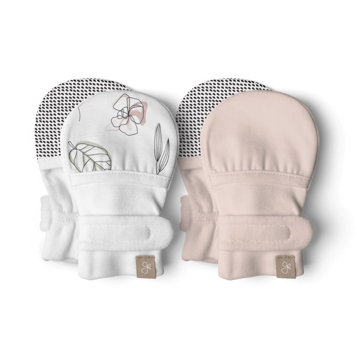 Goumi Kids ABSTRACT FLORAL + ROSE Stay-On Baby Mittens 2-Pack – organic cotton newborn mitts