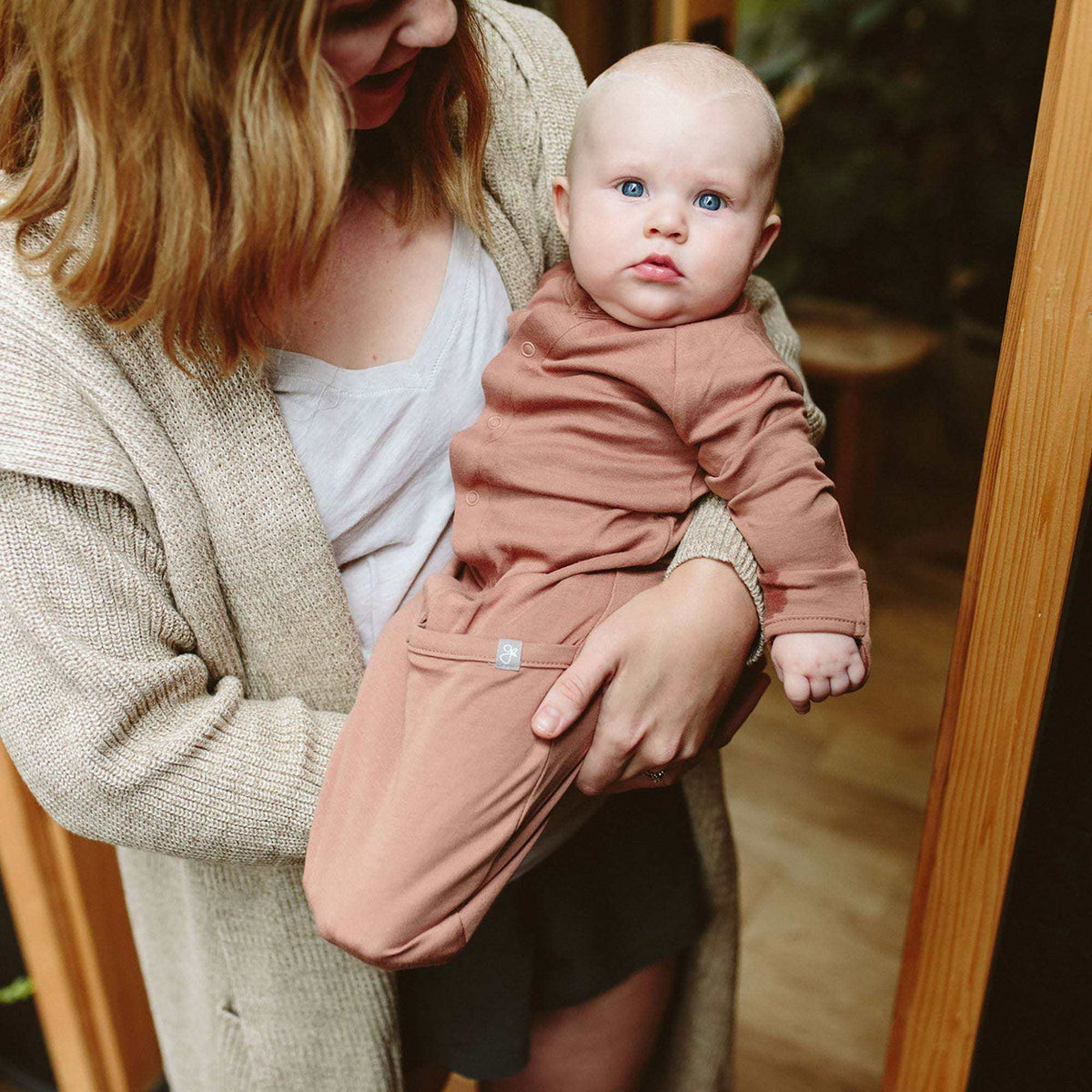 Welcome Home Set in dusty rose, featuring a long-sleeve baby gown with a fold-over lower section and soft fabric