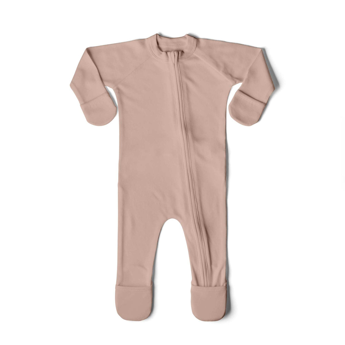 Welcome Home Set rose pink baby footie with a soft, solid-color finish, front zipper and fold-over mitts and feet
