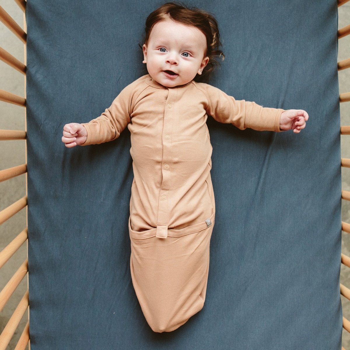 Goumi Kids SANDSTONE Convertible Sleeper Baby Gown – patented, bamboo viscose organic cotton blend – packaging