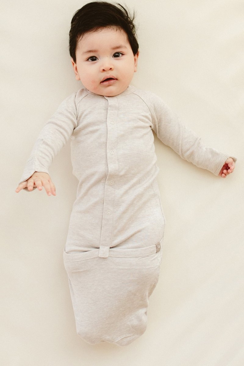 Goumi Kids STORM GRAY Convertible Sleeper Baby Gown – patented, bamboo viscose organic cotton blend – lifestyle
