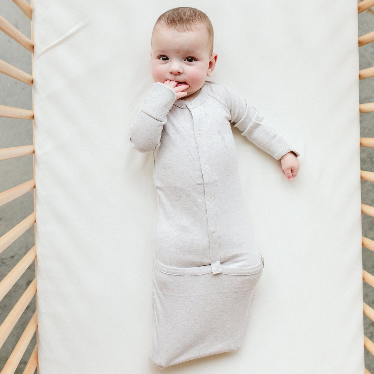 Goumi Kids STORM GRAY Convertible Sleeper Baby Gown – patented, bamboo viscose organic cotton blend – packaging