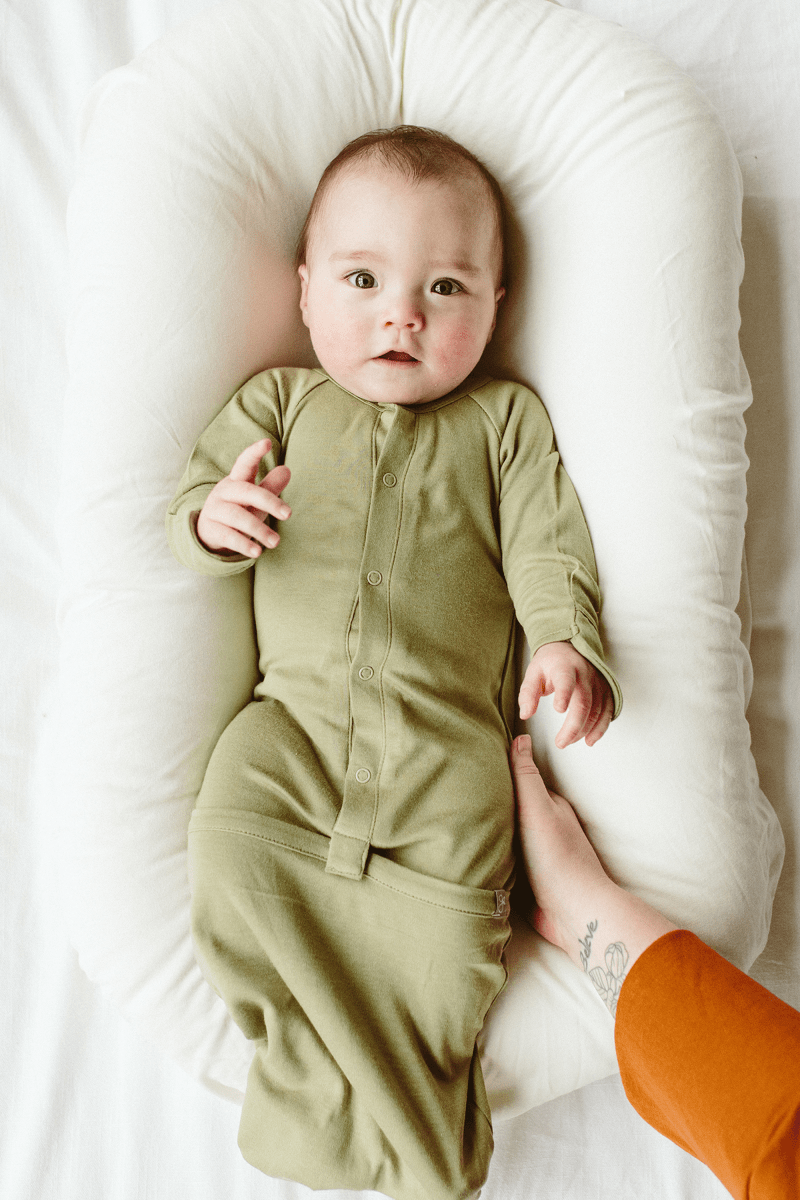 Goumi Kids ARTICHOKE Convertible Sleeper Baby Gown – patented, bamboo viscose organic cotton blend – lifestyle