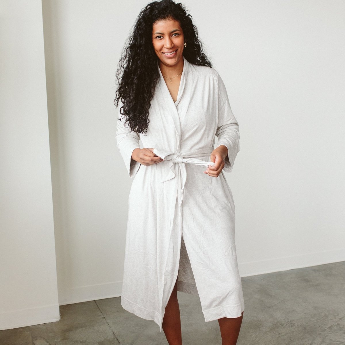 Goumi Kids STORM GRAY Women's Robe – soft bamboo organic cotton robe – flat lay
