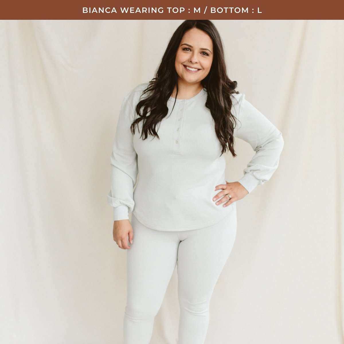 WOMENS SEPARATES BOTTOMS in pale stone, featuring smooth thermal fabric and a comfortable fitted leg